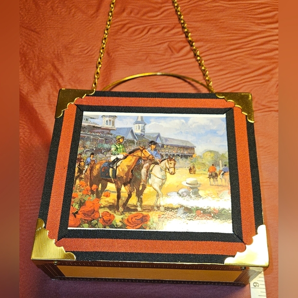 Cigar Box Purse w/GoldTone Chain/Hoop Churchill Downs/MonteCristo  Vtg E.U.C - Picture 6 of 7
